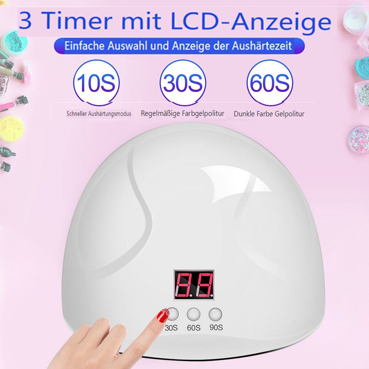 Timer 200W Nageltrockner Lichthärtungsgerät, LED mit UV Insma Lampe 3 Nagel