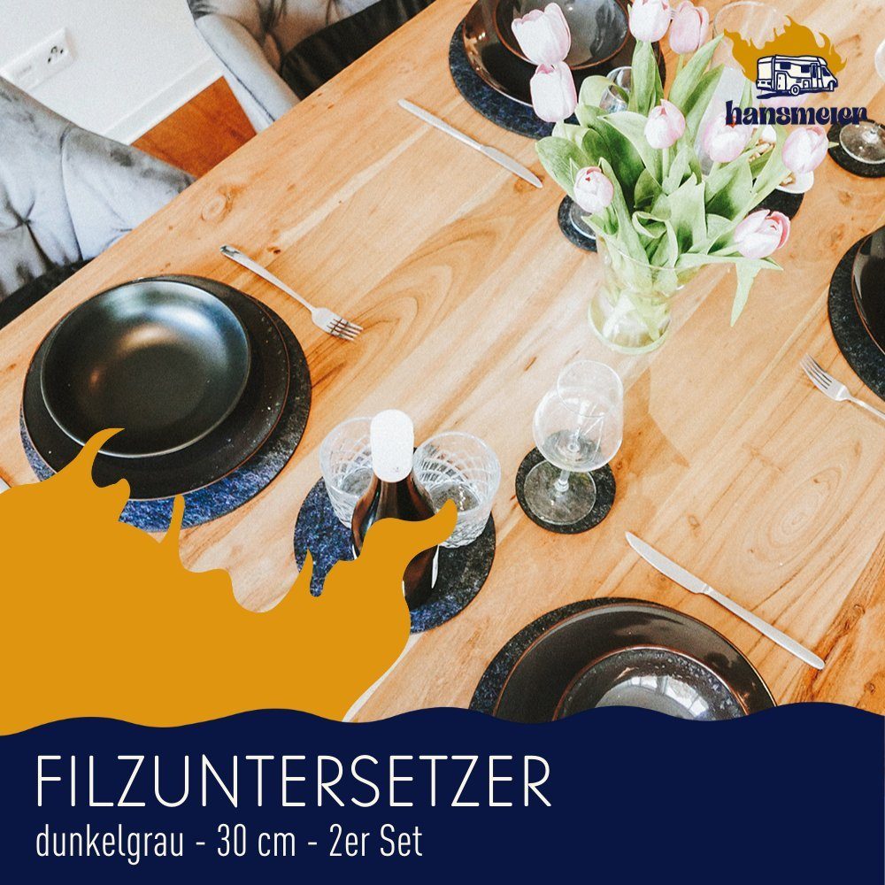 Hansmeier Glasuntersetzer runde Untersetzer aus Filz, praktisch & stilvoll, waschbar, Zubehör für Topf, Glas, Teller, Schüssel, Wok, Schale, 2-tlg., Filz