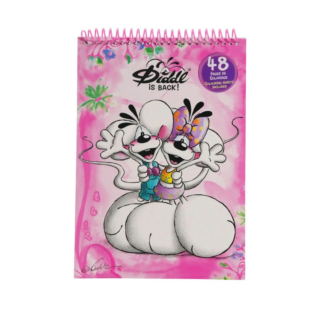Diddl Marker Diddl Malbuch DIN A4 – 48 Ausmalseiten, Rosa, Spiralbindung