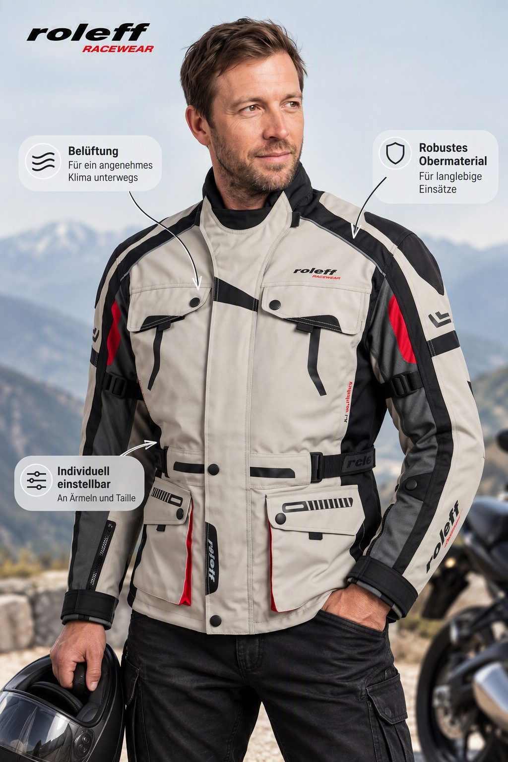 roleff Motorradjacke CHICAGO Mit Sicherheitsstreifen – Bild 3 von 5