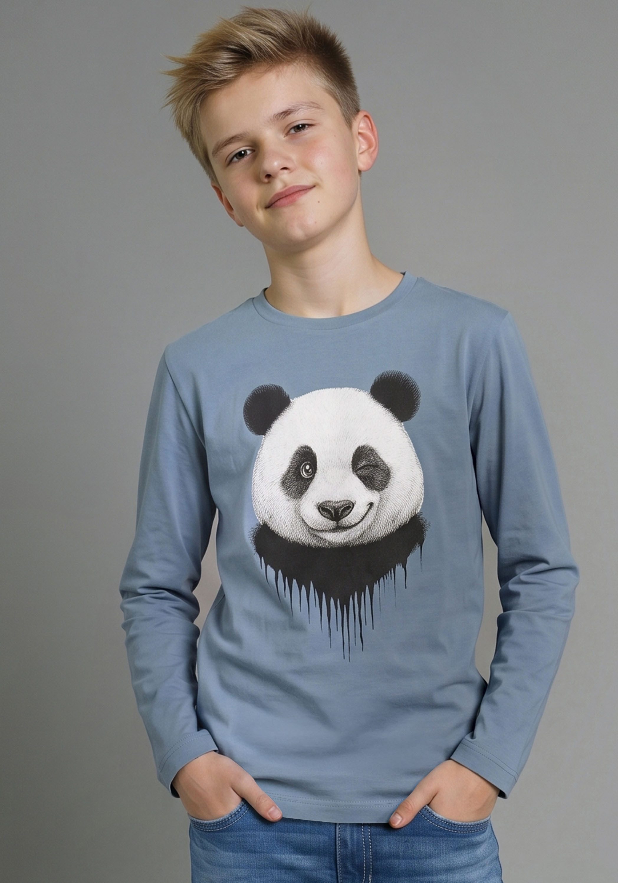 KIDSWORLD Langarmshirt Shirt mit Panda-Print Shirt mit coolem Print, langärmlig, Basic-Passform, modischer Stil
