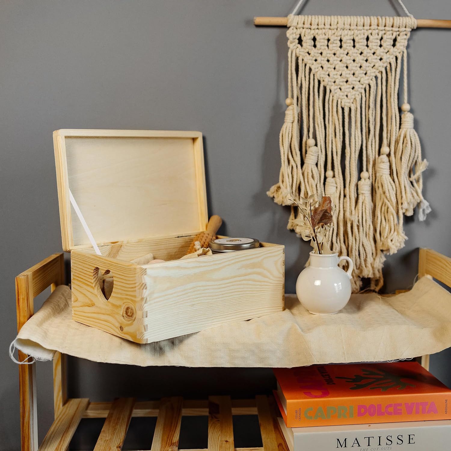 Creative Deco Aufbewahrungsbox Holzkiste mit Deckel Erinnerungsbox Holzbox, herzförmige Griffe