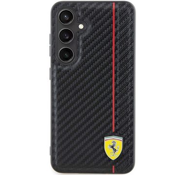 Ferrari Handyhülle Case Galaxy S24 Plus Carbon-Look schwarz Logo Metall 6,7 Zoll, Kantenschutz