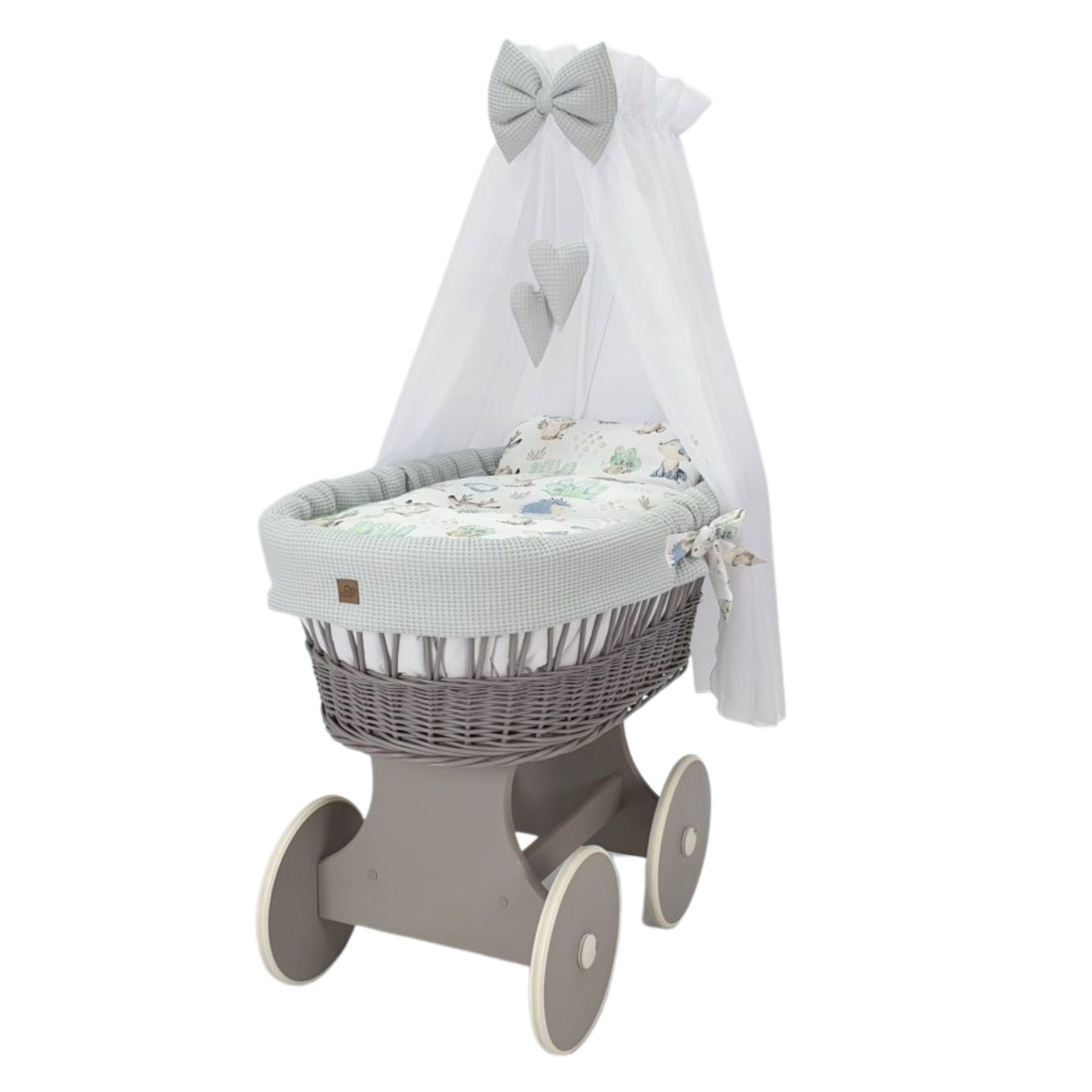 Stubenwagen Baby Stubenwagen Komplett Set, Große Räder, Igel im Wald, grau 100122