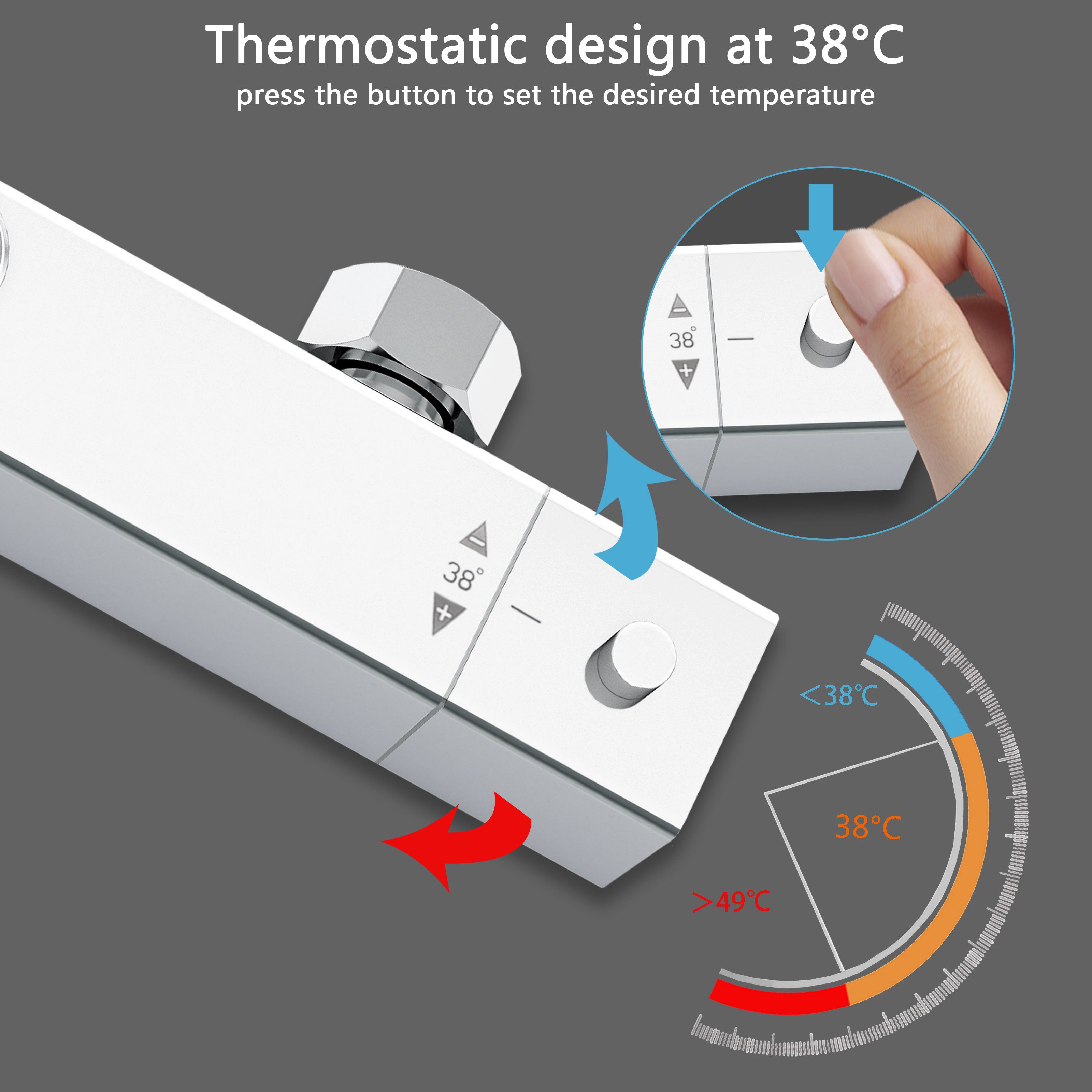 Aica Sanitär Duschsystem AICA 38°C Thermostat-Duschset mit Regendusche & Handbrause, Set, Brauseschlauch mit Verdrehschutz – Bild 5 von 5