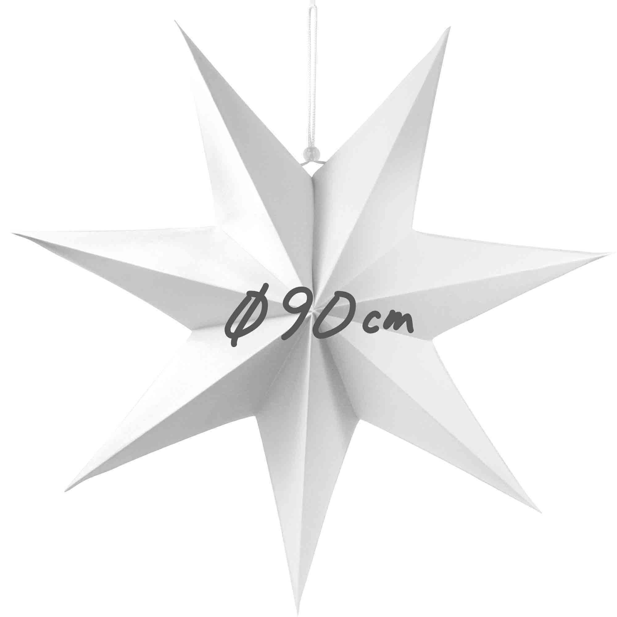 Frau WUNDERVoll Papiersterne 3 Faltsterne - weiß, Ø 90 cm, 7 Zacken, geschlossene Oberfläche