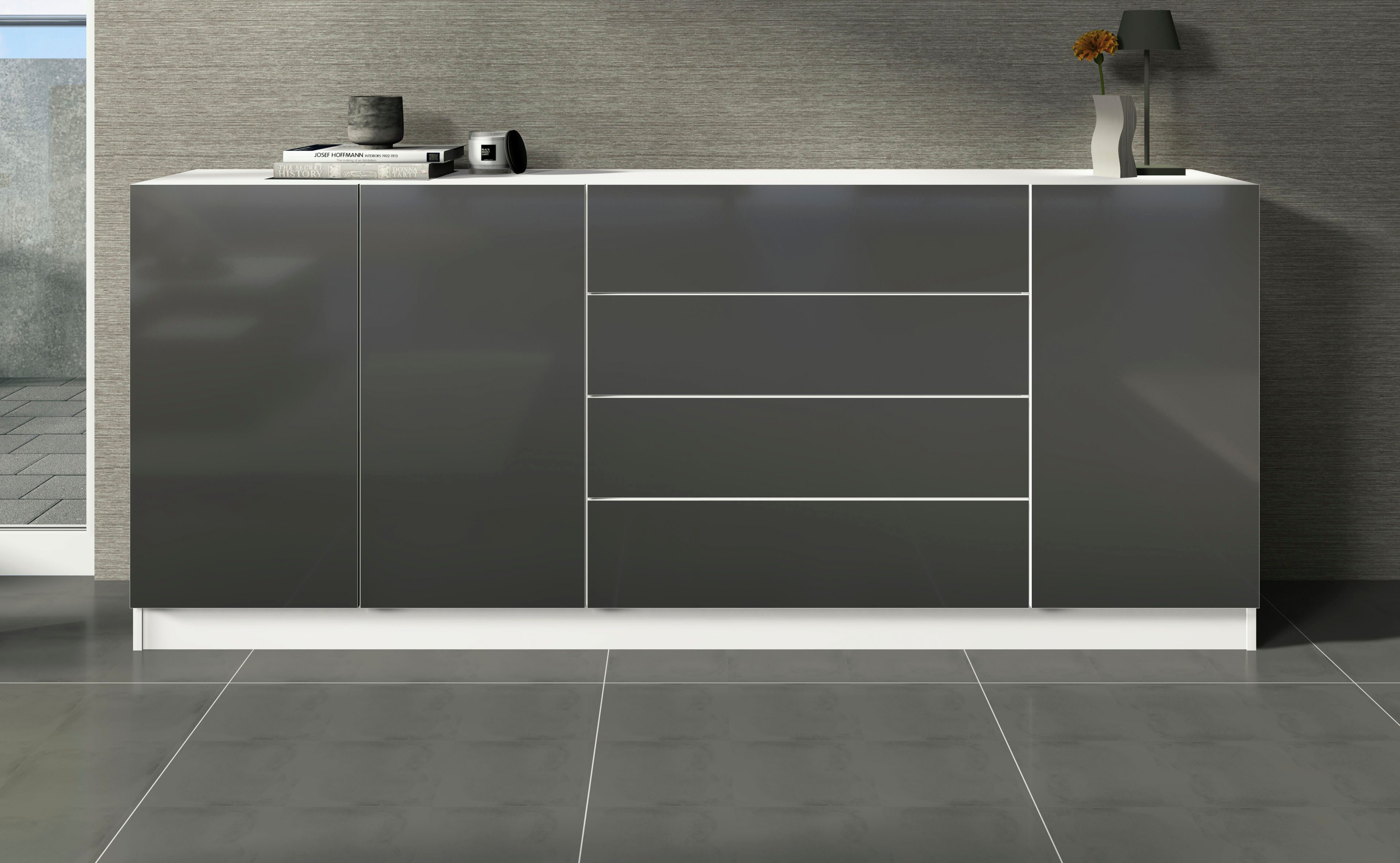 borchardt Möbel Sideboard Vaasa, Kommode mit 3 Türen und 4 Schubkästen auf Kugelführungen, Breite 190 cm