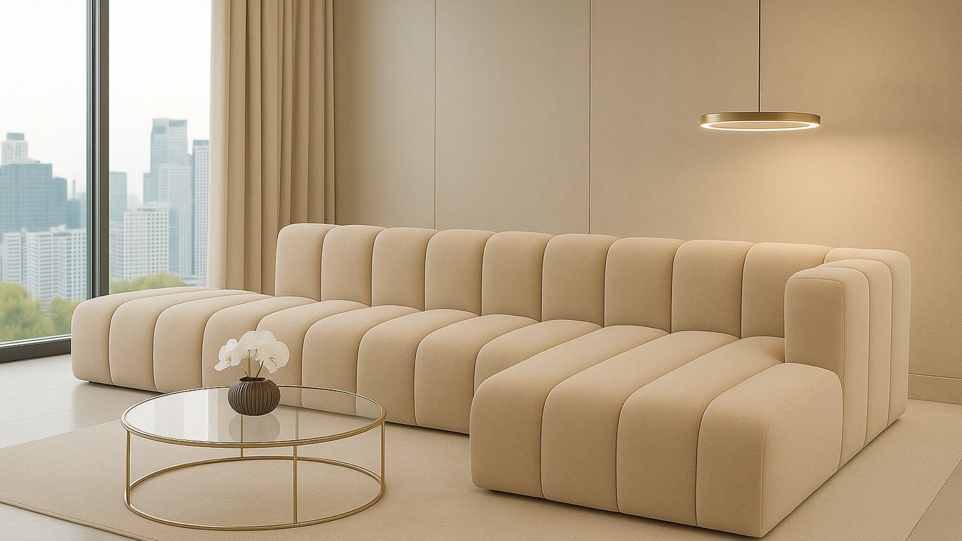 Kaiser Möbel Ecksofa luxuriöses modulares Premium-Sofa im Veloursstoff GRAND L mit Hocker, Ecksofa + Hocker, Modulares L-Ecksofa,freistehender Hocker,Premium-Velours Salvador