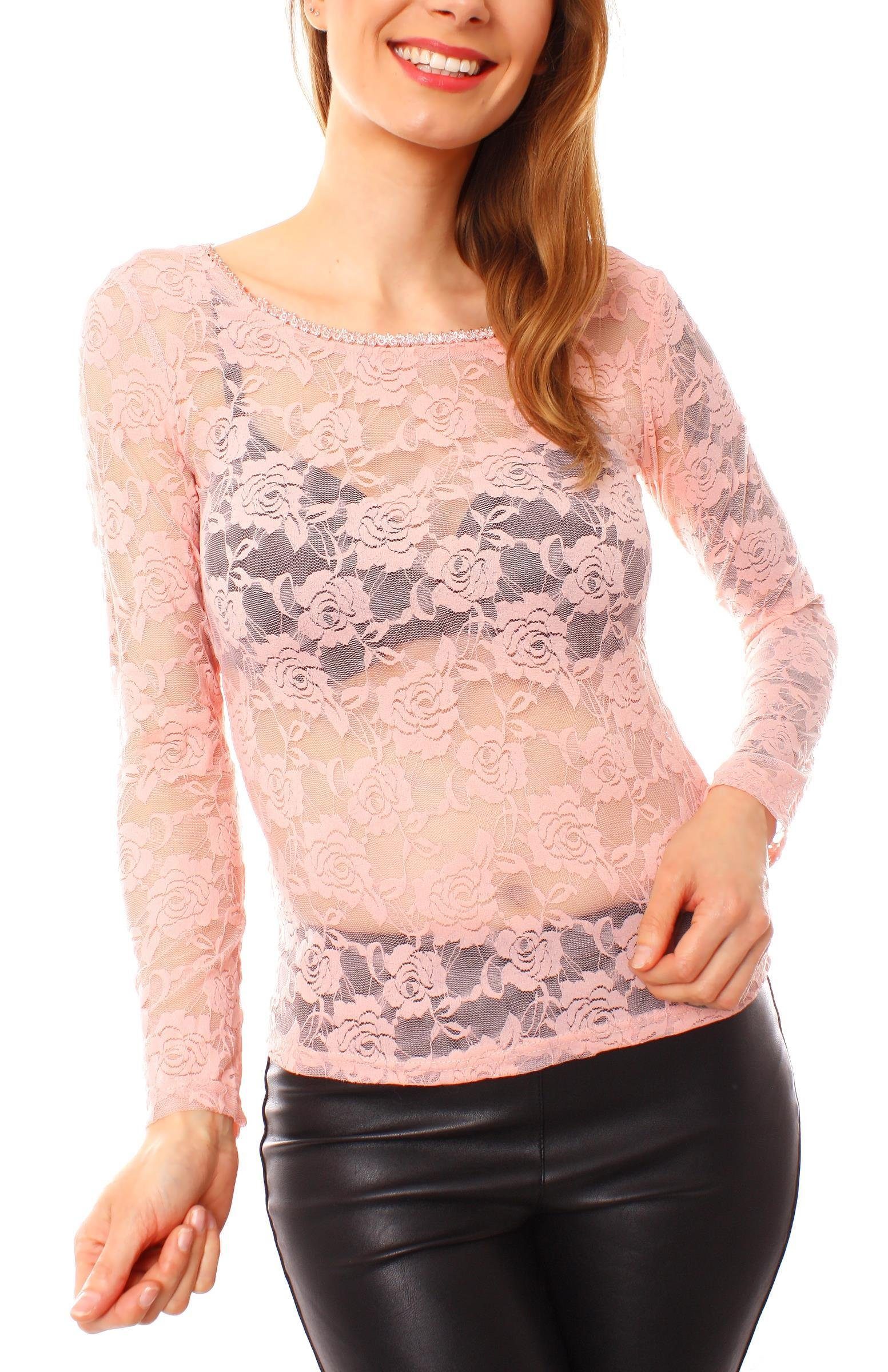 Muse Spitzentop Langarm Spitzenshirt transparent mit günstig online kaufen