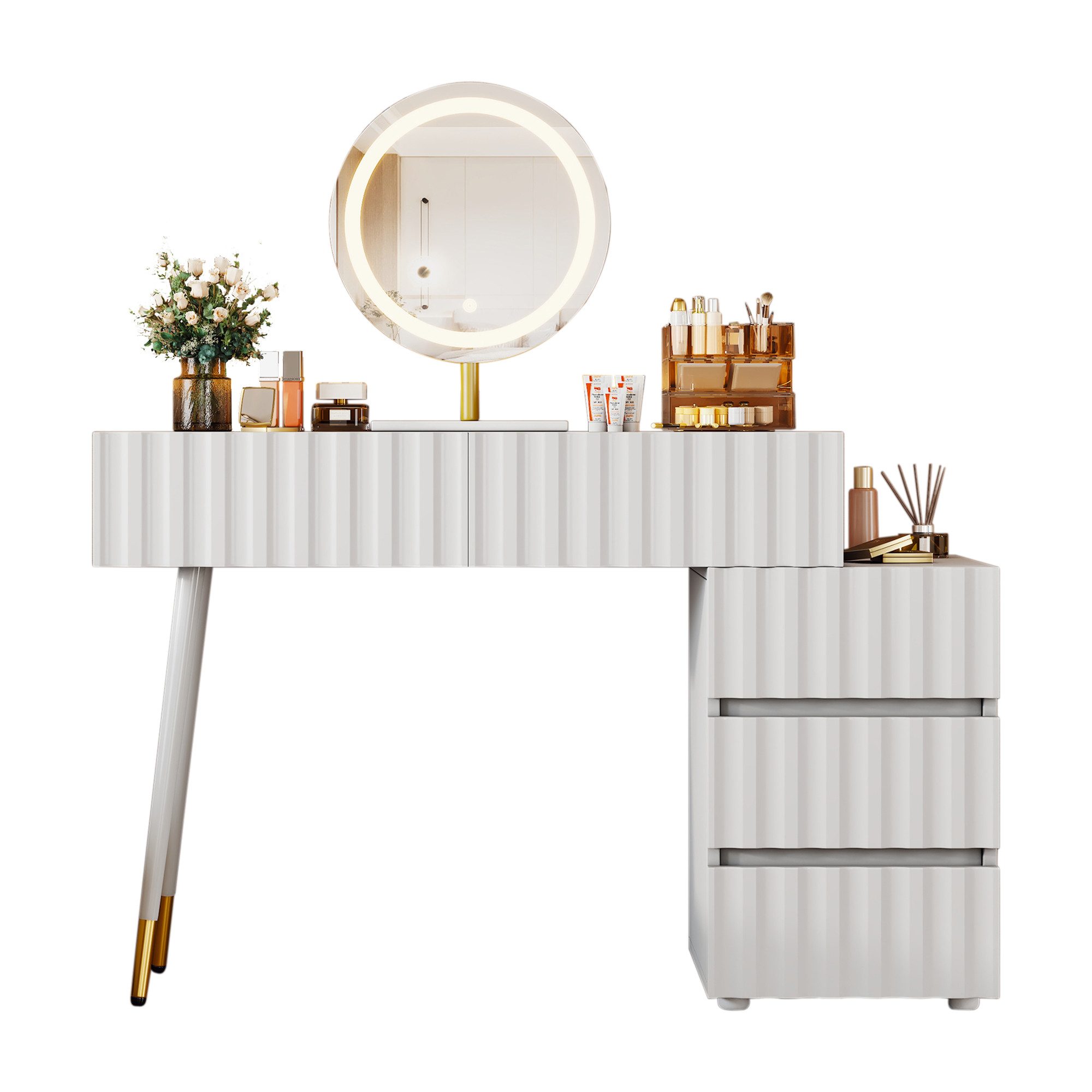 i@home Schminktisch Weißes Schminktisch-Set, B100/H127/T40 cm günstig online kaufen