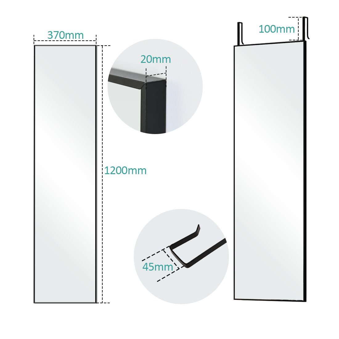 EMKE die 120x37cm an mit EMKE Anlehnen Wand Ganzkörperspiegel Aufhängen Haken, Spiegel MetallRahmen zum Großer Wandspiegel oder mit Schwarz