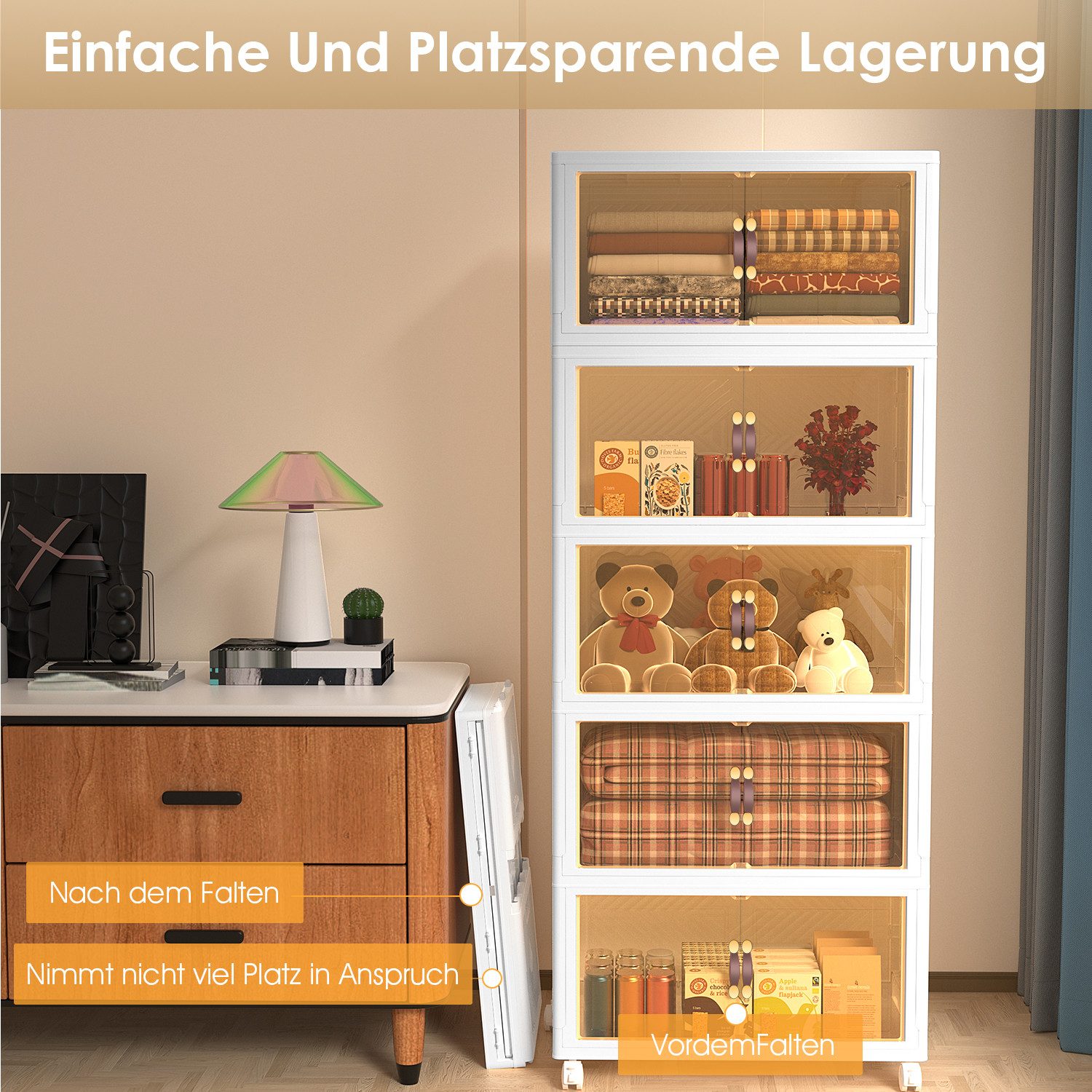 oyajia Aufbewahrungsbox Große Stapelbare Aufbewahrungsbox, Faltbar Lagerschrank 50x31x138cm, Kunststoff-Aufbewahrungsbox für Home Schlafzimmer Wohnheimzimmer – Bild 4 von 5