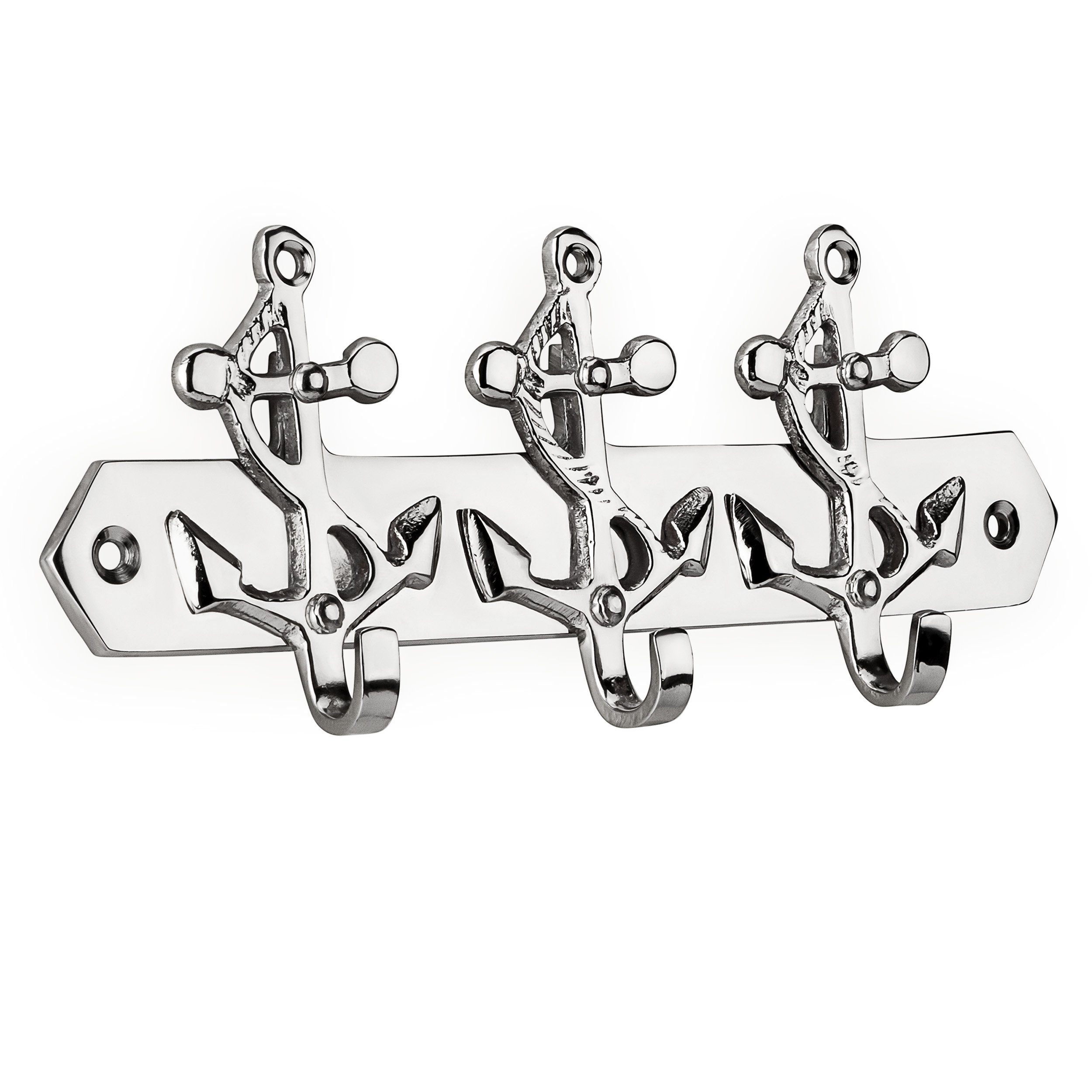 NKlaus Wandhaken Schlüsselhaken Anker 3-fach aus Messing silber 16 x 7 cm Maritim Schlü, Schlüsselhaken, Handtuchhaken