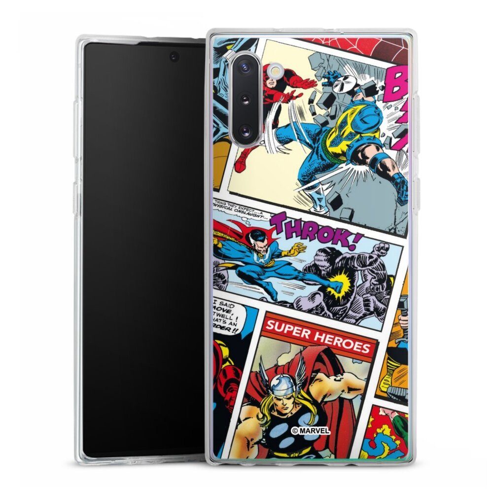 DeinDesign Handyhülle Marvel Retro Comic Blue, Samsung Galaxy Note 10 Silikon Hülle Bumper Case Handy Schutzhülle