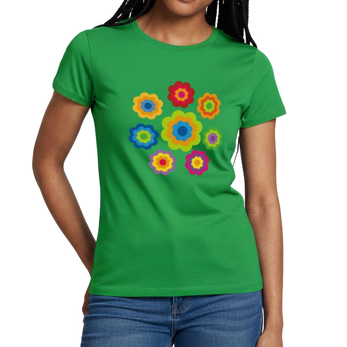 Spreadshirt T-Shirt 70er Jahre Hippie Flower Power Kostüm Blumen Fasching Frauen T-Shirt (1-tlg)
