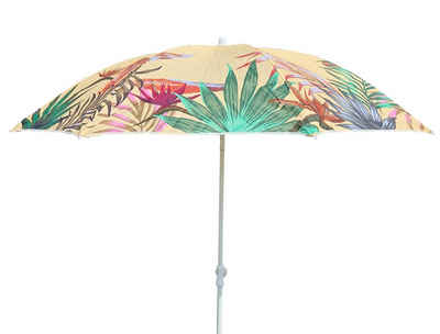 Meinposten Sonnenschirm gelb mit tropischen Blättern UV-Schutz UPF 40+ Ø 155 cm, abknickbar
