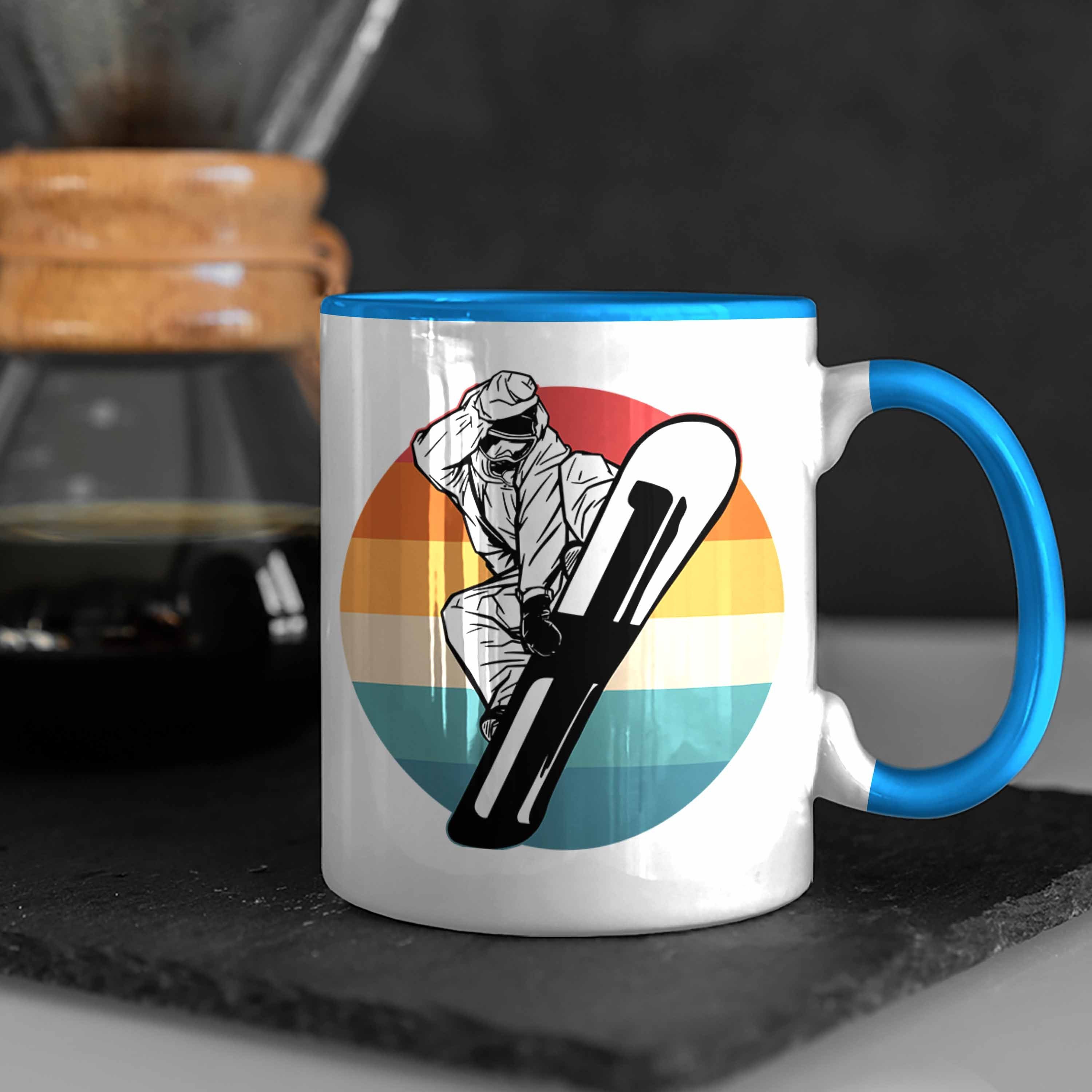 Snowboardfahrer Lustige Blau - Trendation Tasse Snowboard Retro Trendation Tasse Geschenk Grafik