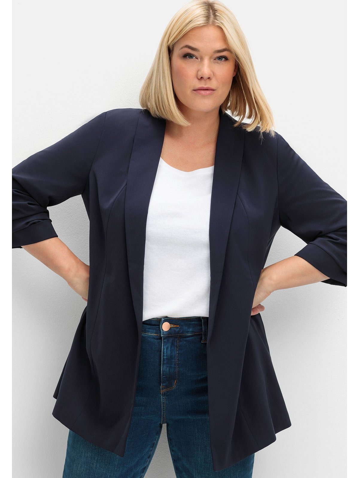 Sheego Longblazer Große Größen mit Schalkragen und gerafftem 3/4-Arm