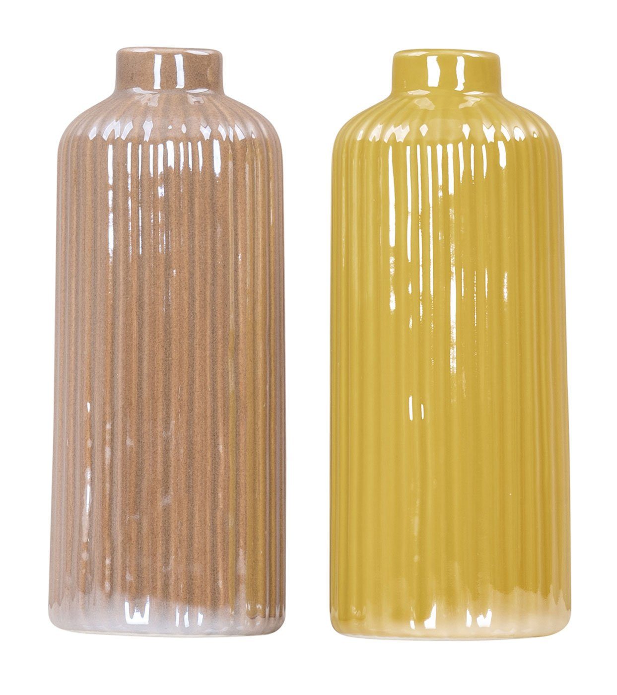 Levandeo® Dekovase, 2er Set Vase Gelb Taupe H14cm Porzellan Blumenvase Tischdeko Herbst Variante 2