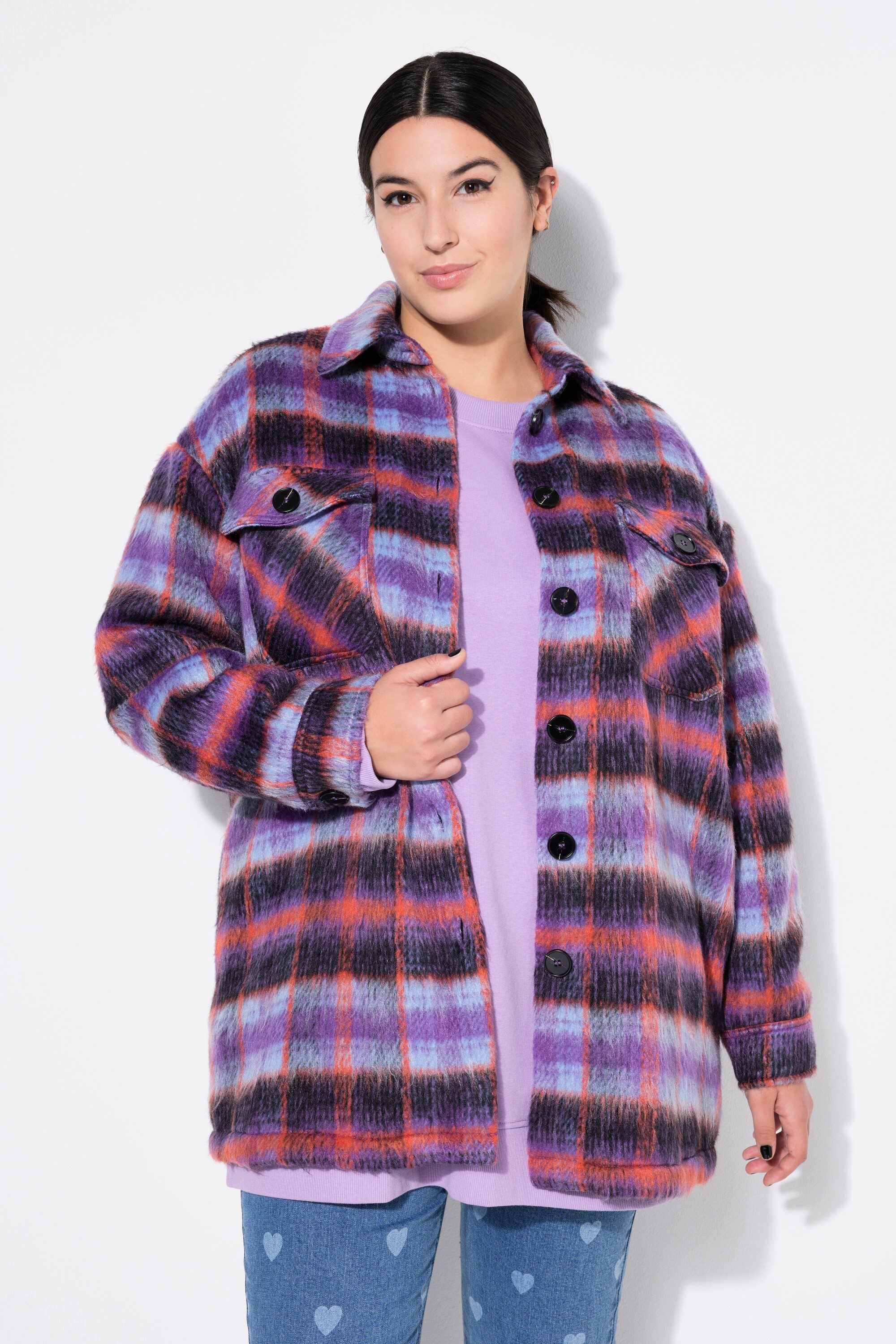 Sommerjacke Karo-Hemdjacke oversized Langarm