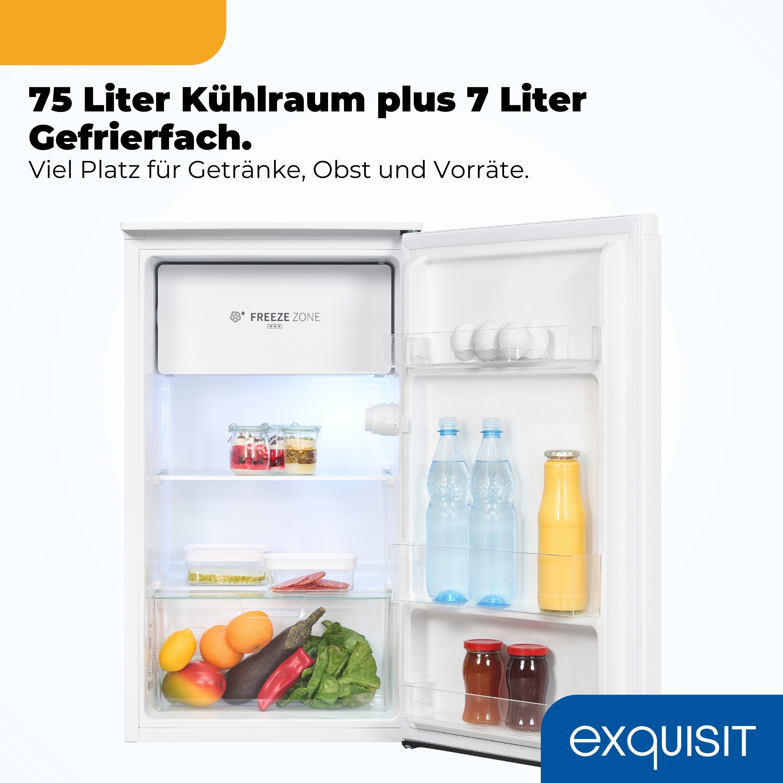 exquisit Kühlschrank KS5117-3-010E, 85 cm hoch, 48 cm breit, 82 Liter, Freistehend, 3-Sterne-Gefrieren, Türanschlag wechselbar – Bild 5 von 5