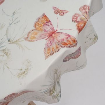 laro Tischdecke Wachstuch-Tischdecken Schmetterling Weiß Rund 140cm