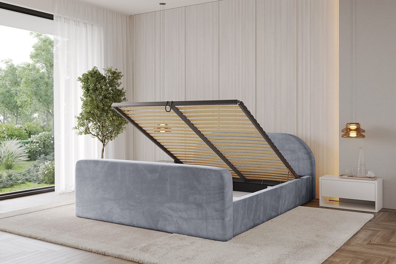 ALTDECOR Polsterbett TIVON-Z-v1 (Polsterbett mit Bettkasten und Lattenrost, Boxbett mit Matratze), Doppelbett mit Stauraum, Bett mit Kopfteil