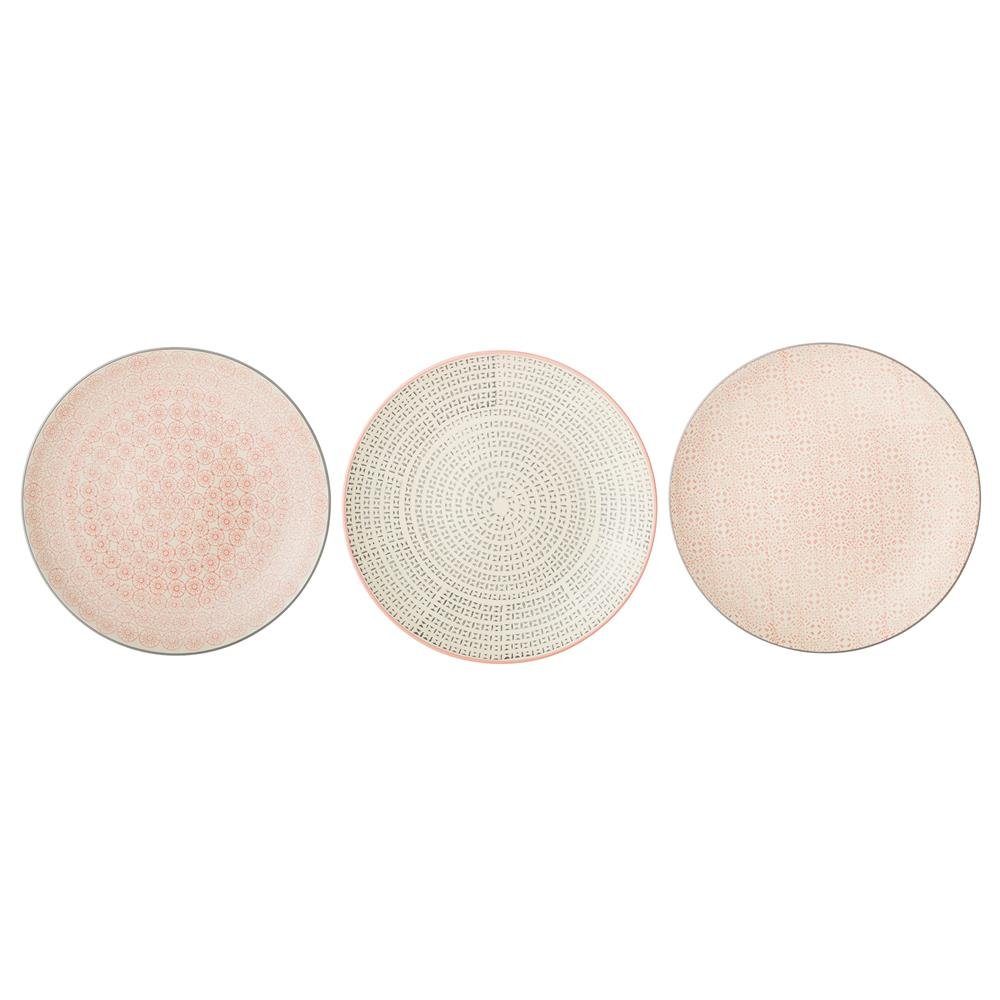 Bloomingville Speiseteller Cécile, Teller 3er Set, 25cm, Keramik, Speiseteller, Essteller, skandinavisches Design, rosa/grau