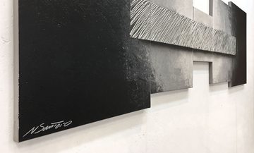WandbilderXXL XXL-Wandbild Silver Rain 210 x 70 cm, Abstraktes Gemälde, handgemaltes Unikat