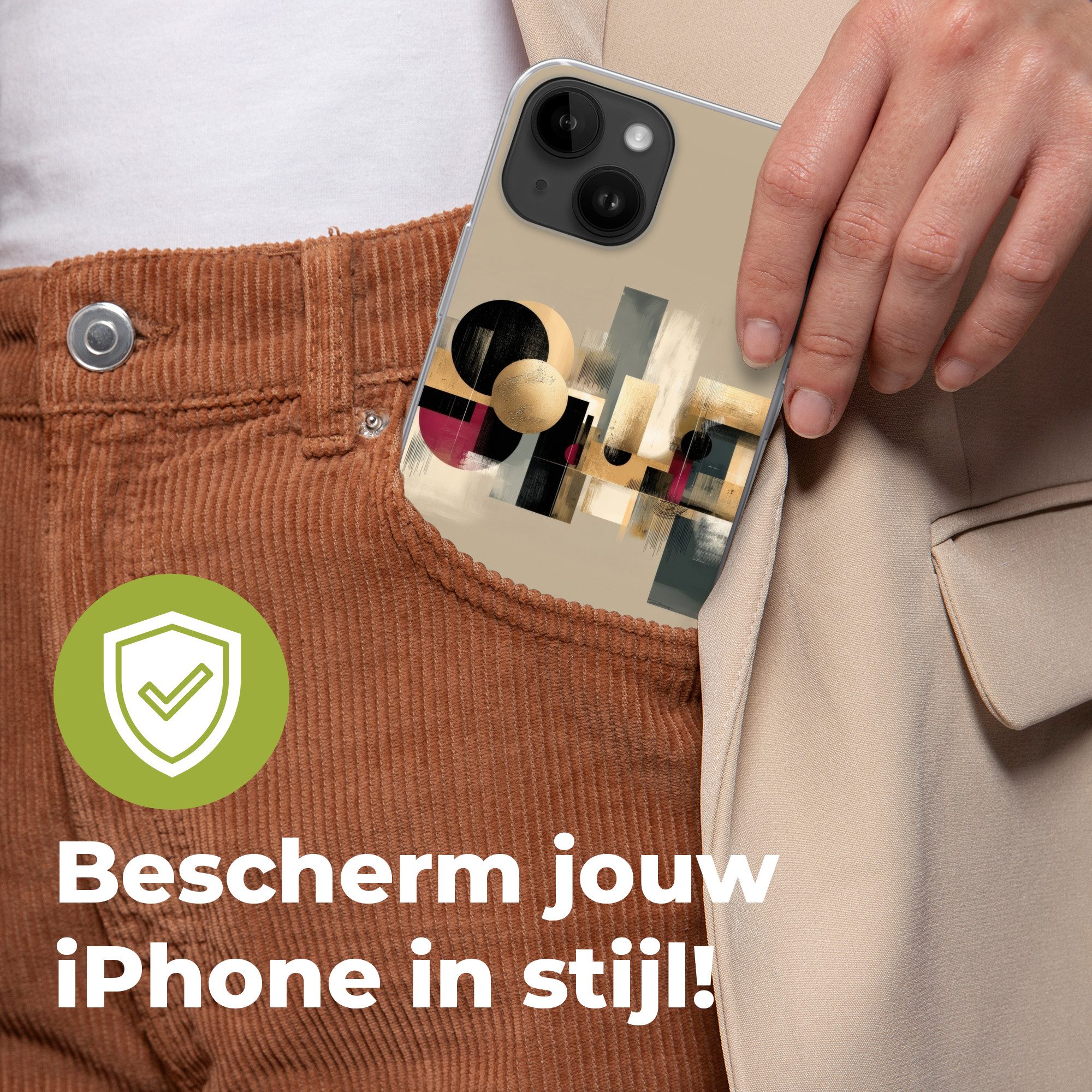MuchoWow Handyhülle für Apple iPhone 14 Abstrakt - Formen - Beige - Texturen, Smartphone-Bumper, Print, Handy Schutzhülle Dünn