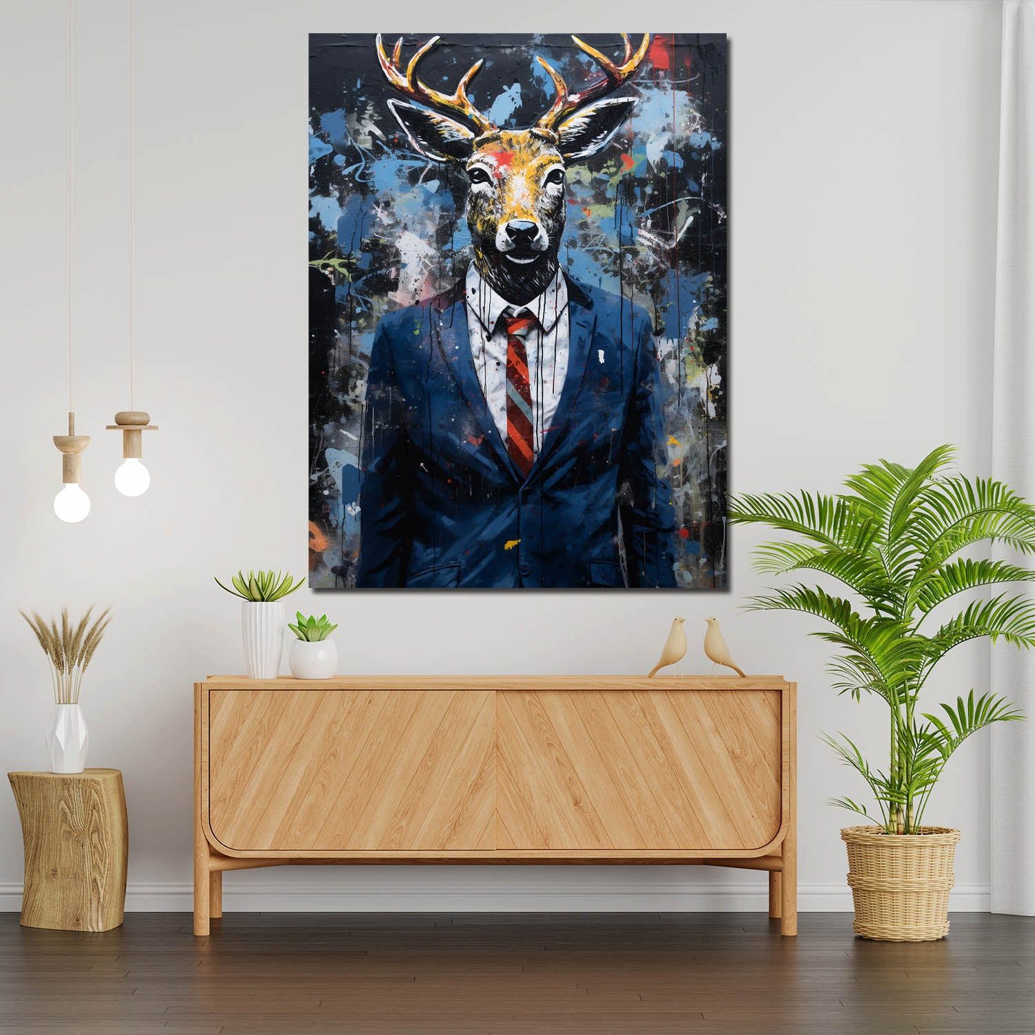 Artedinoi Leinwandbild Hirsch im Anzug Pop Art Leinwandbild Wandbild Kunstdruck XL Deko, Hirsch im Anzug