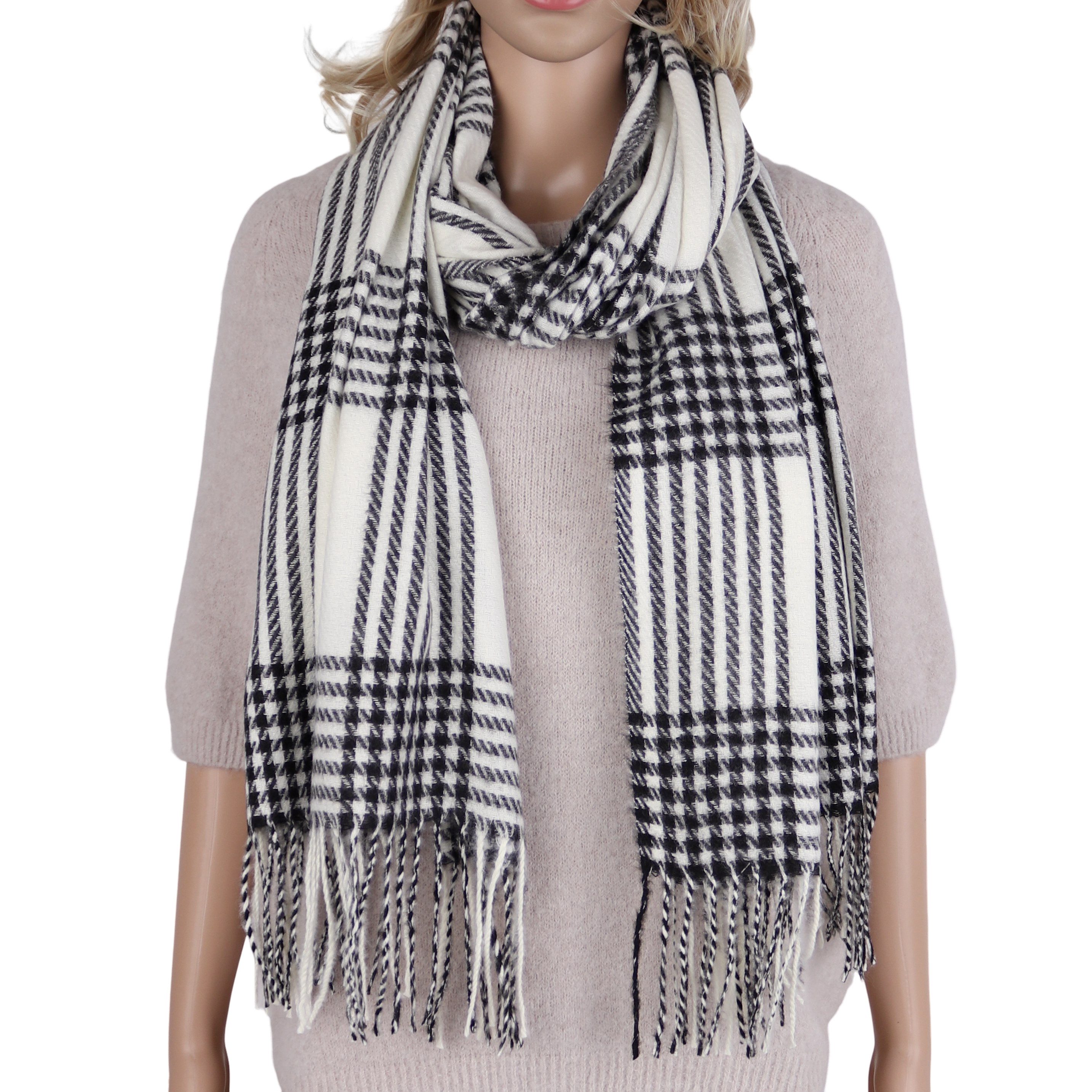 MIRROSI Modeschal weicher und warmer Schal mit Fransen, ca.70x180cm, Karo Muster, (Kariert Muster), Damen Halstuch ideal für Herbst und Winter