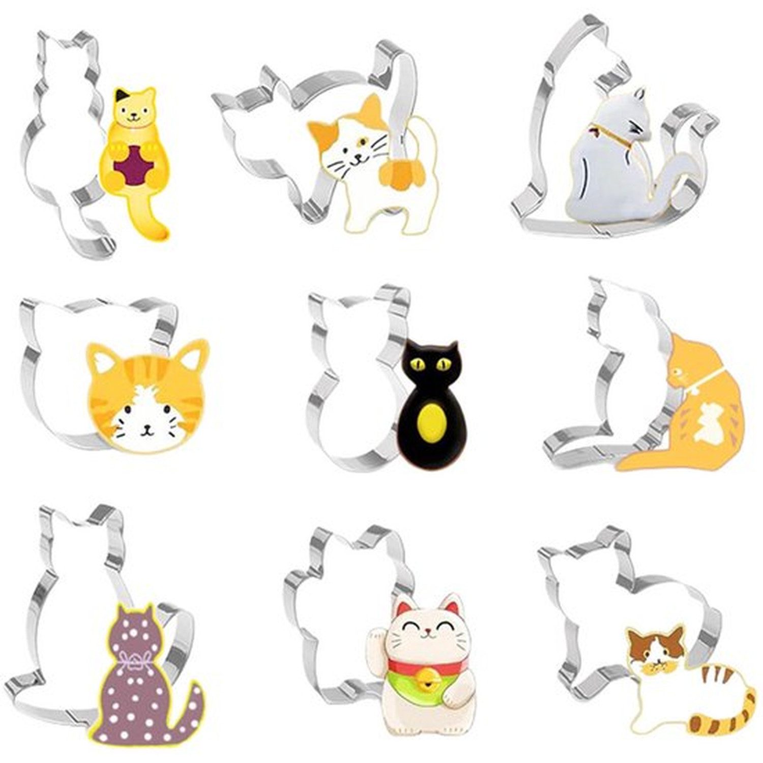 XEOOCE Ausstechform Katzen Ausstecher 9-teilig, Edelstahl Formen für Plätzchen, (9-teilig)