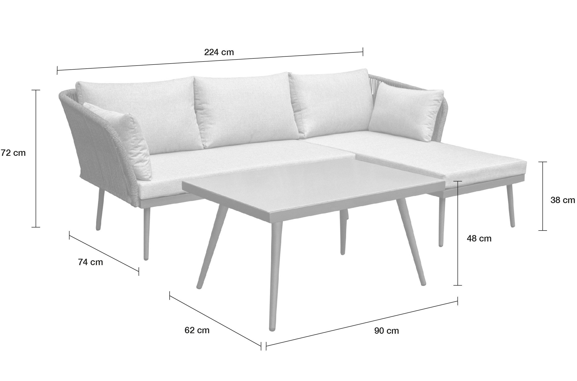 LC Garden Eckbankgruppe »Sunera« Gartenlounge Set 3tlg. dunkelgrau Rope Loungeset