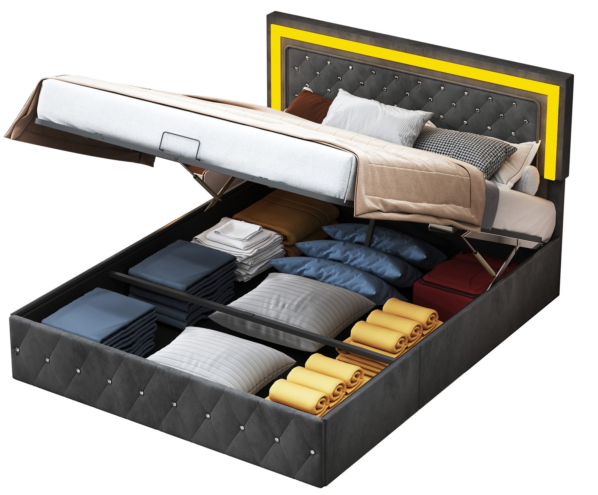FUROKOY Polsterbett Doppelbett Stauraumbett Hydraulisch anhebbarer günstig online kaufen