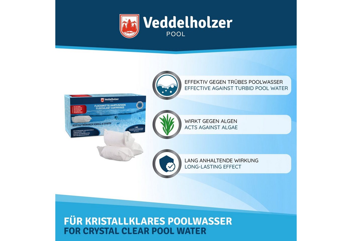 Thumbnail - Veddelholzer Garten Poolpflege 1kg Flockmittel Pool Kartuschen 8 x 125g für Filteranlagen Sand & Glas, (Pool Zubehör für...