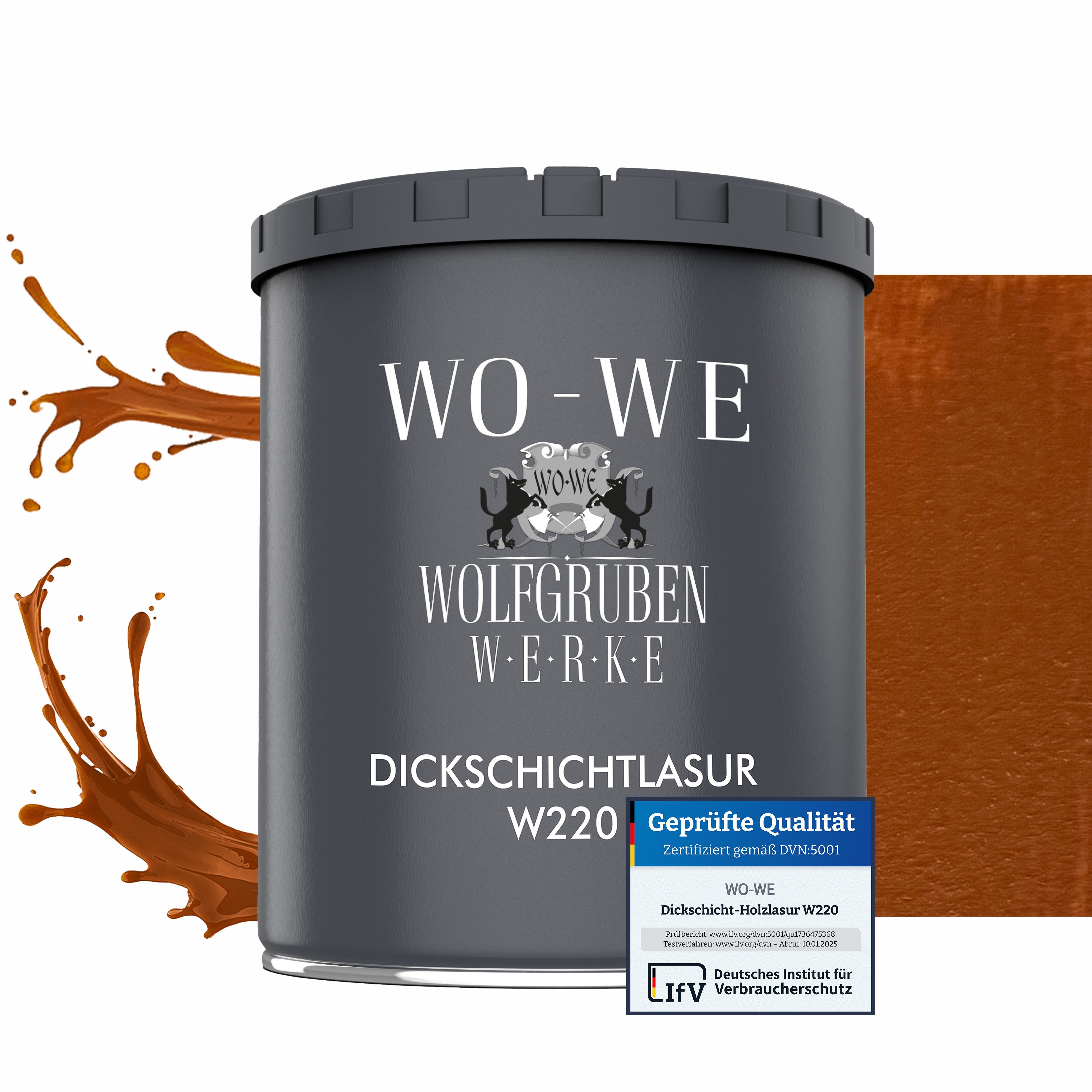 WO-WE Dickschichtlasur Holzschutzlasur 2in1 Holzlasur W220, 1-2,5L, Lösemittelfrei, UV-stabil