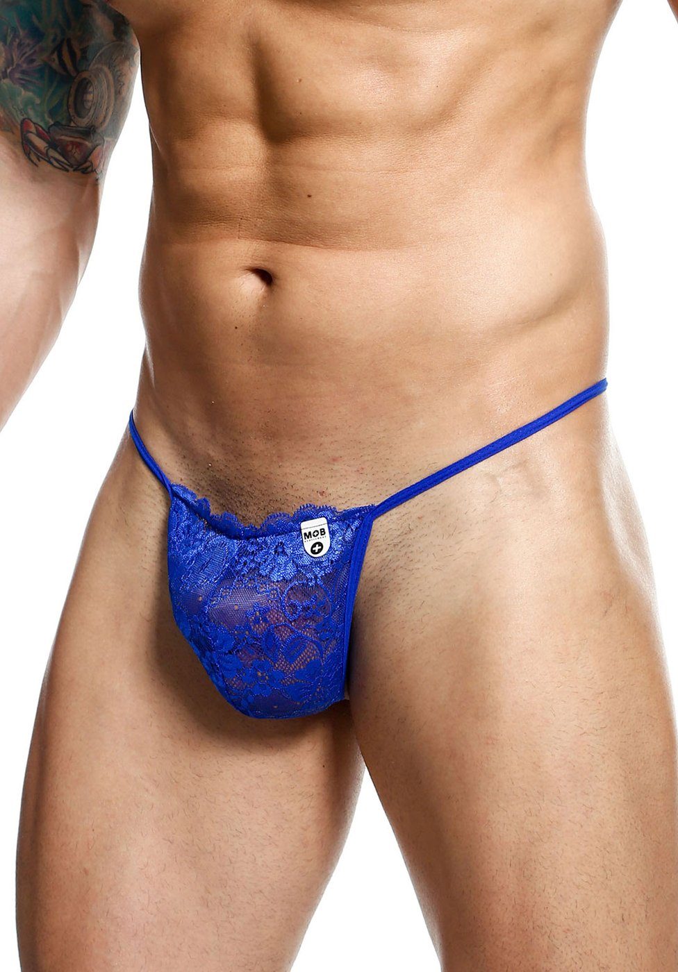 MOB Eroticwear String Spitzen-String für Männer - dunkelblau (1-St) aus transparenter Spitze