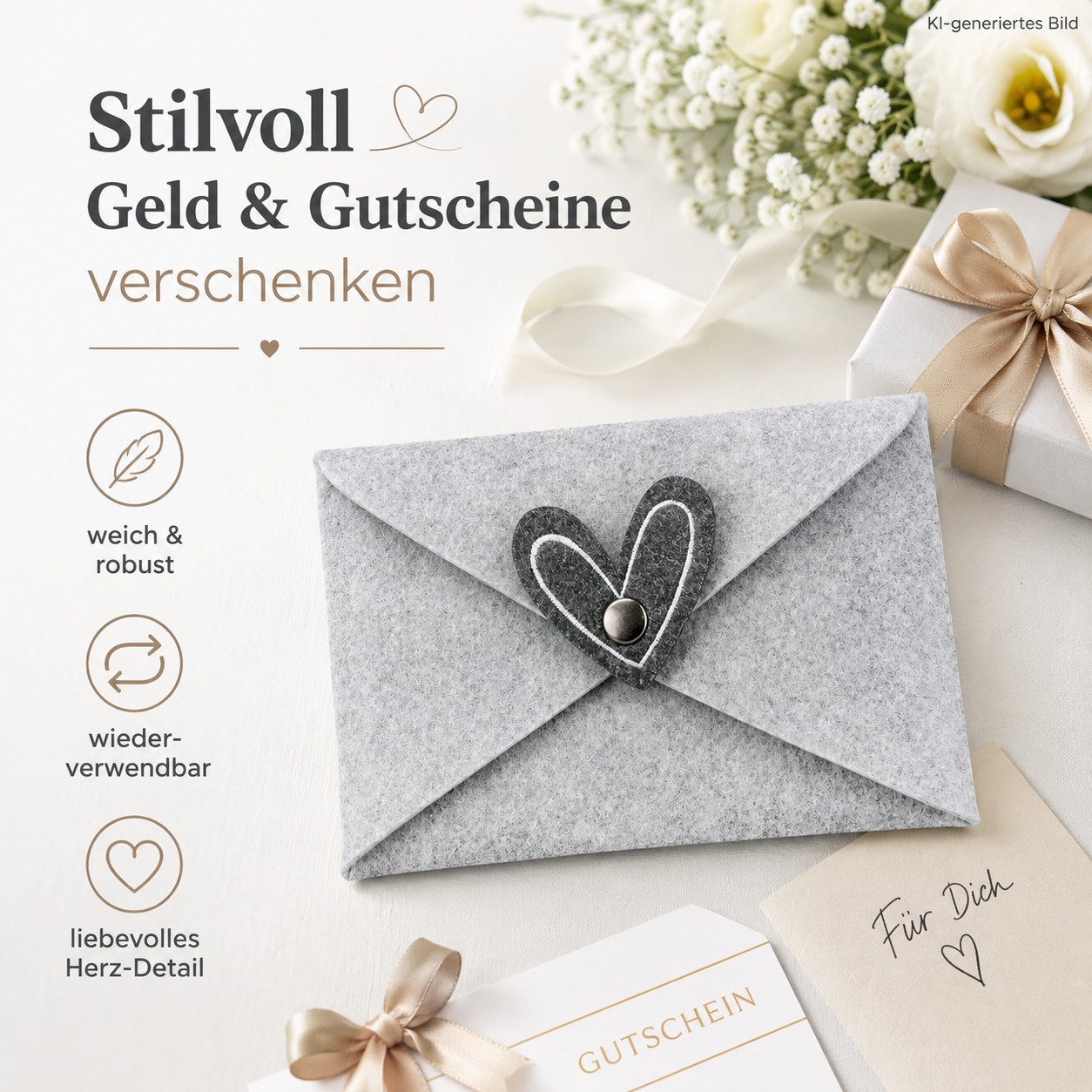GILDE Briefumschlag Filz Briefumschlag Herz 16 x 11 cm – Bild 2 von 5