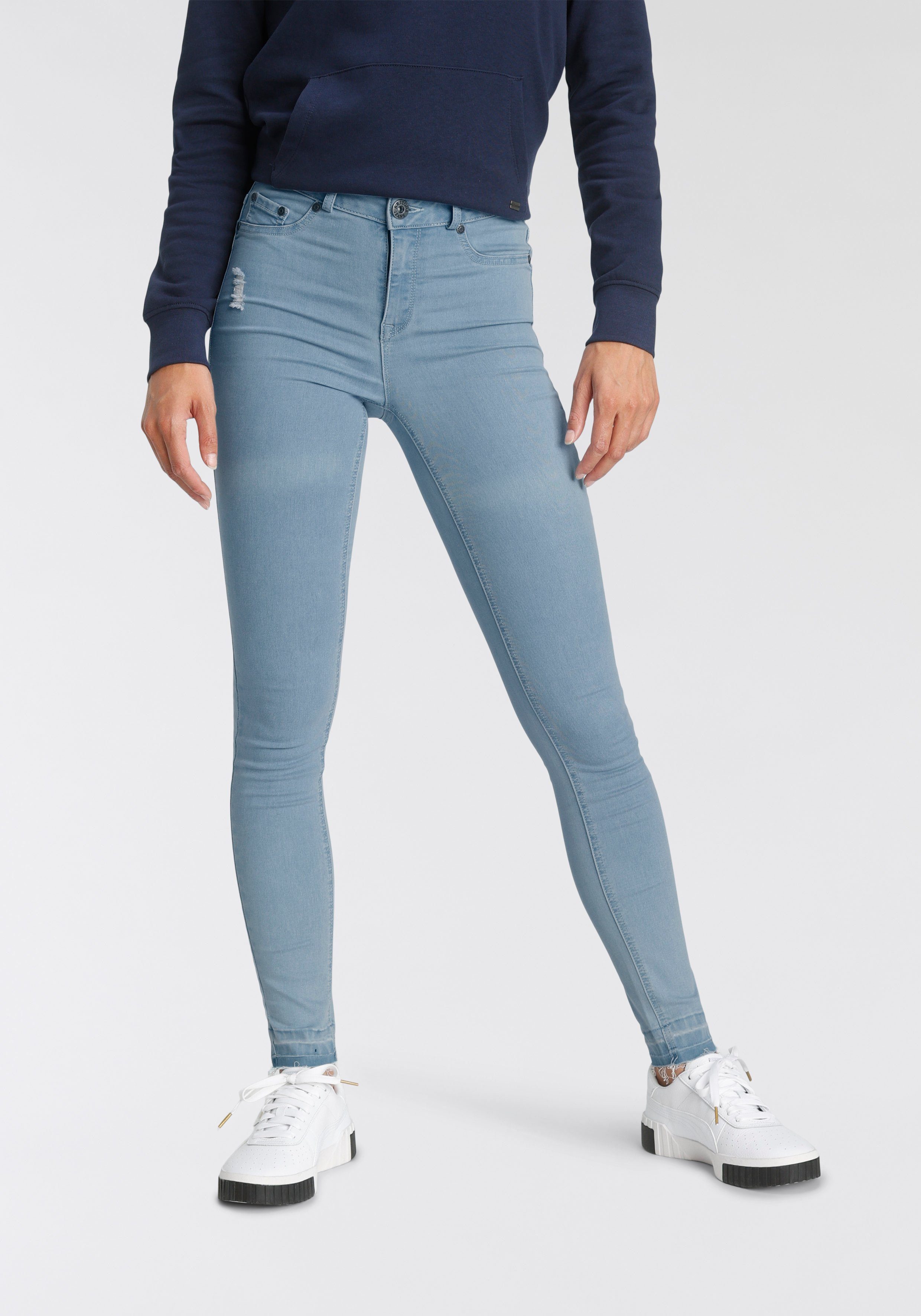 Arizona Skinny-fit-Jeans Ultra Stretch High Waist mit offenem Saum light-blue