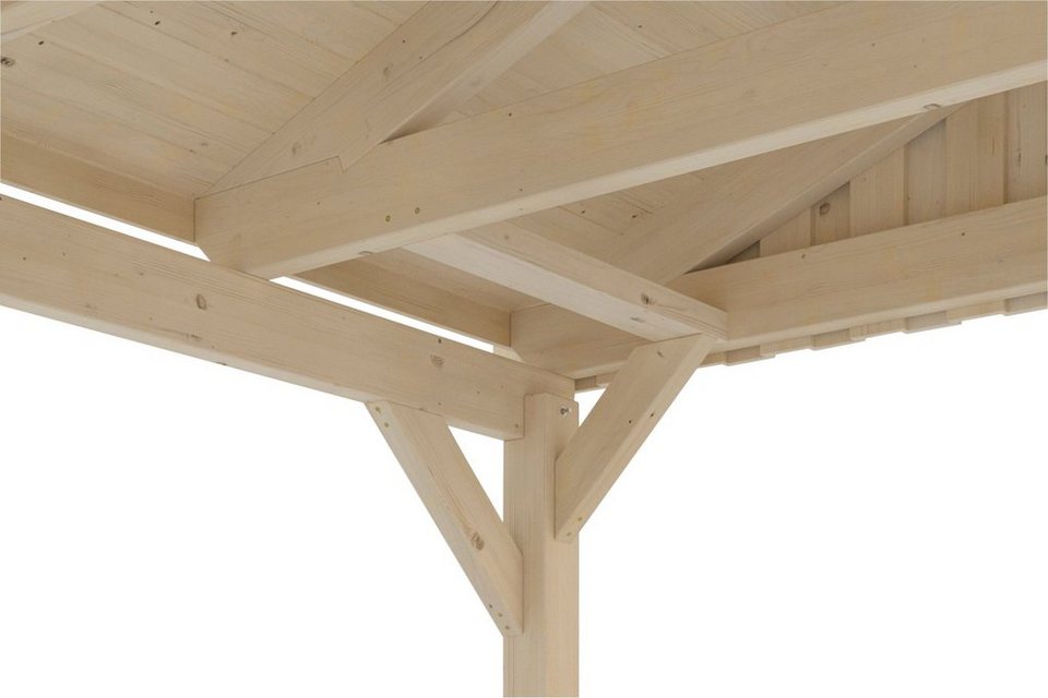 Skanholz Einzelcarport Fichtelberg, BxT: 317x808 cm, 273 cm Einfahrtshöhe,  mit roten Schindeln, Inkl. H-Pfostenanker, Pfostenstärke (BxT): ca. 12x12 cm