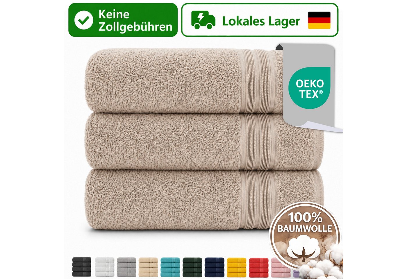 Komfortec Handtuch Set 3er Set 100% Baumwolle, weich & saugfähig, 470g/m², Frottee (3-St)