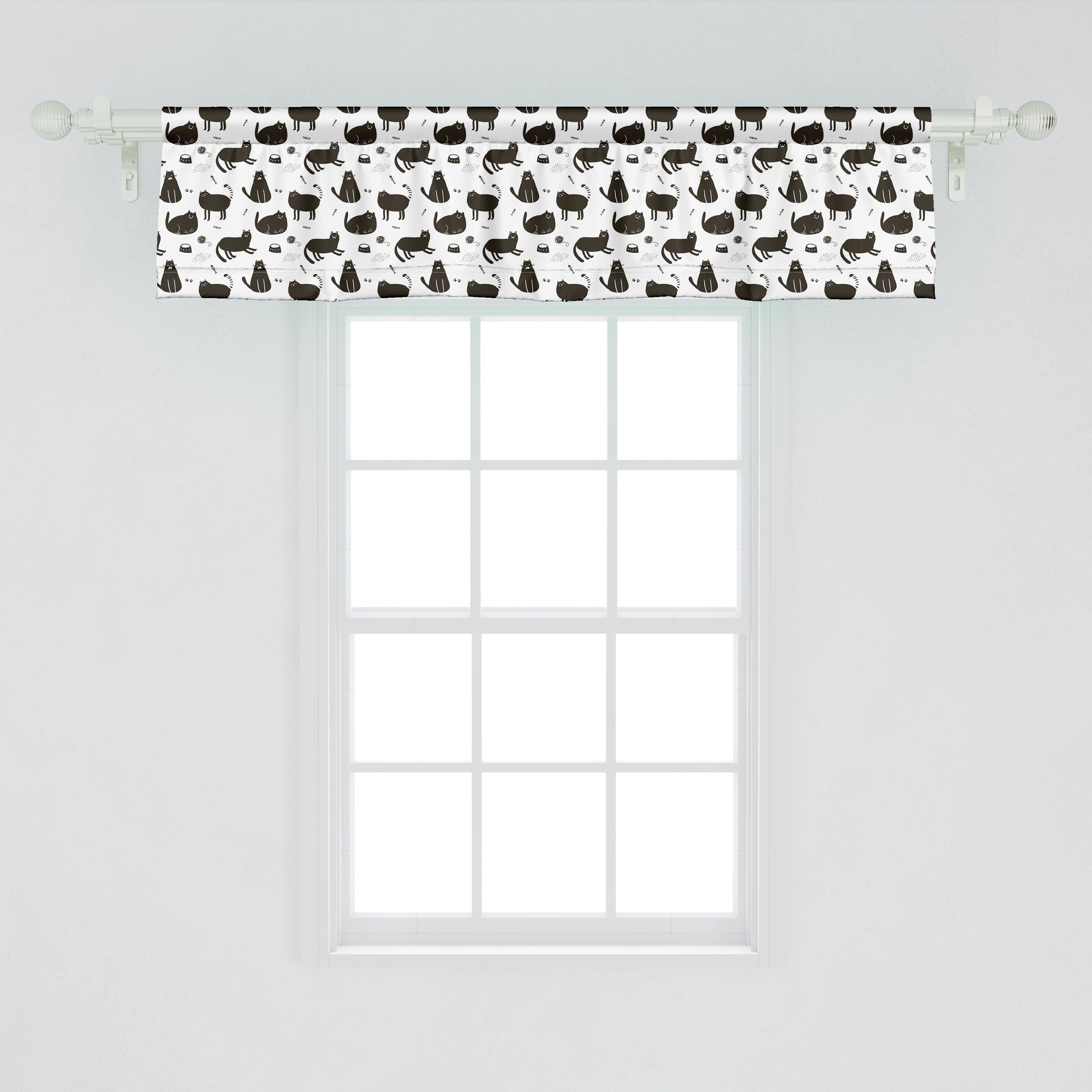Stangentasche, Vorhang Dekor Grumpy Scheibengardine Schlafzimmer Küche Lustige Katzen Kitty mit Microfaser, für Abakuhaus, Pattern Volant