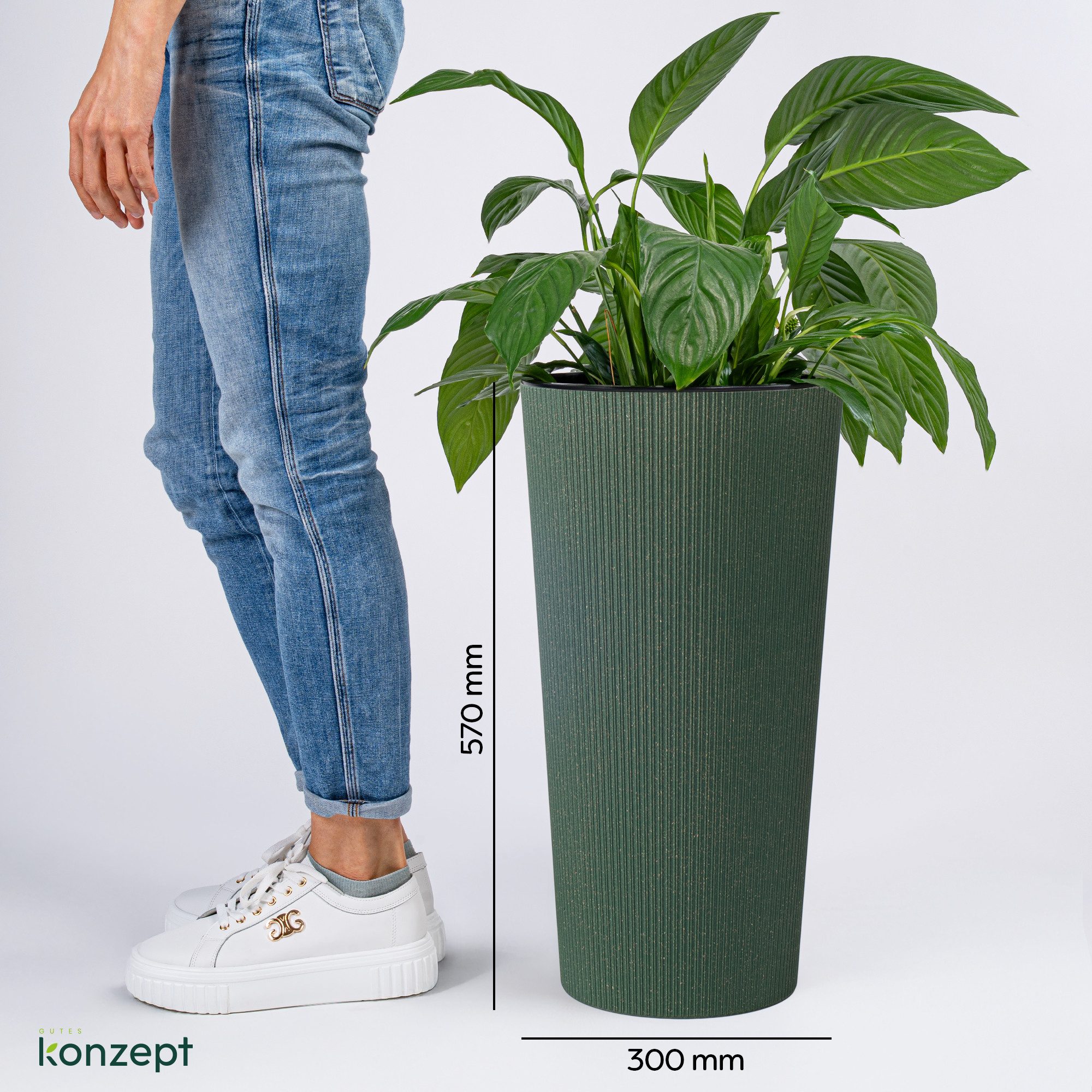 KONZEPT Blumentopf Hoch mit Einsatz, Rillenstruktur, für Garten, Balkon, für Außenbereich, wetterfest, UV-beständig