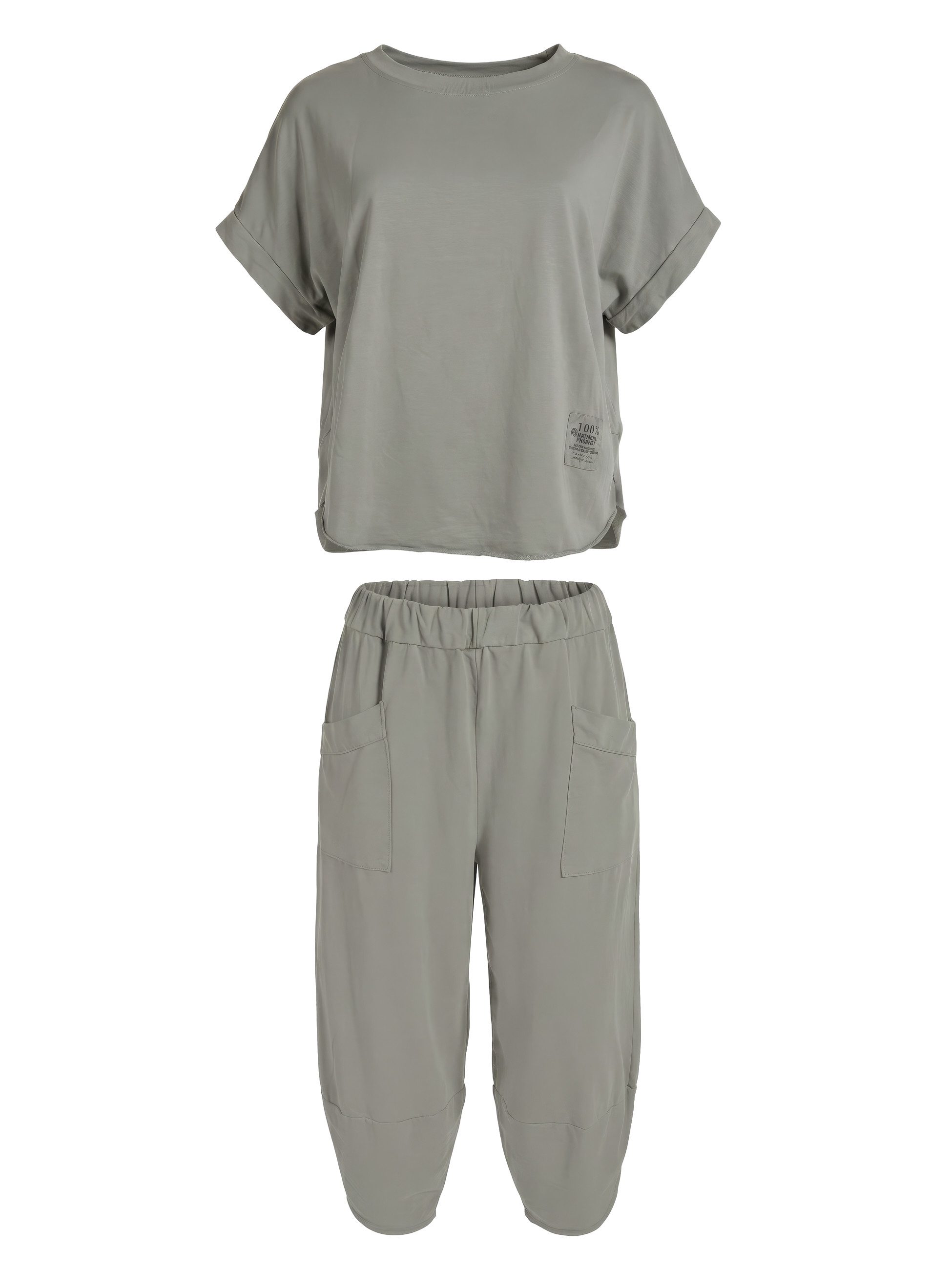 PEKIVESSA Jogginganzug Oversized Kurzarm Sweatanzug Set mit 7/8-Hose (2-tlg), Sweatshirt & Sweatpants 2-tlg.