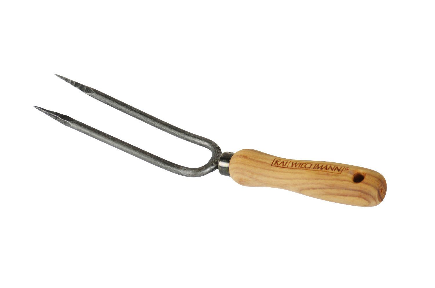 Kai Wiechmann Blumengabel Geschmiedete Premium Teak Rosengabel als robuste Handforke, exklusive Gartengeräte mit Teakholz Griff