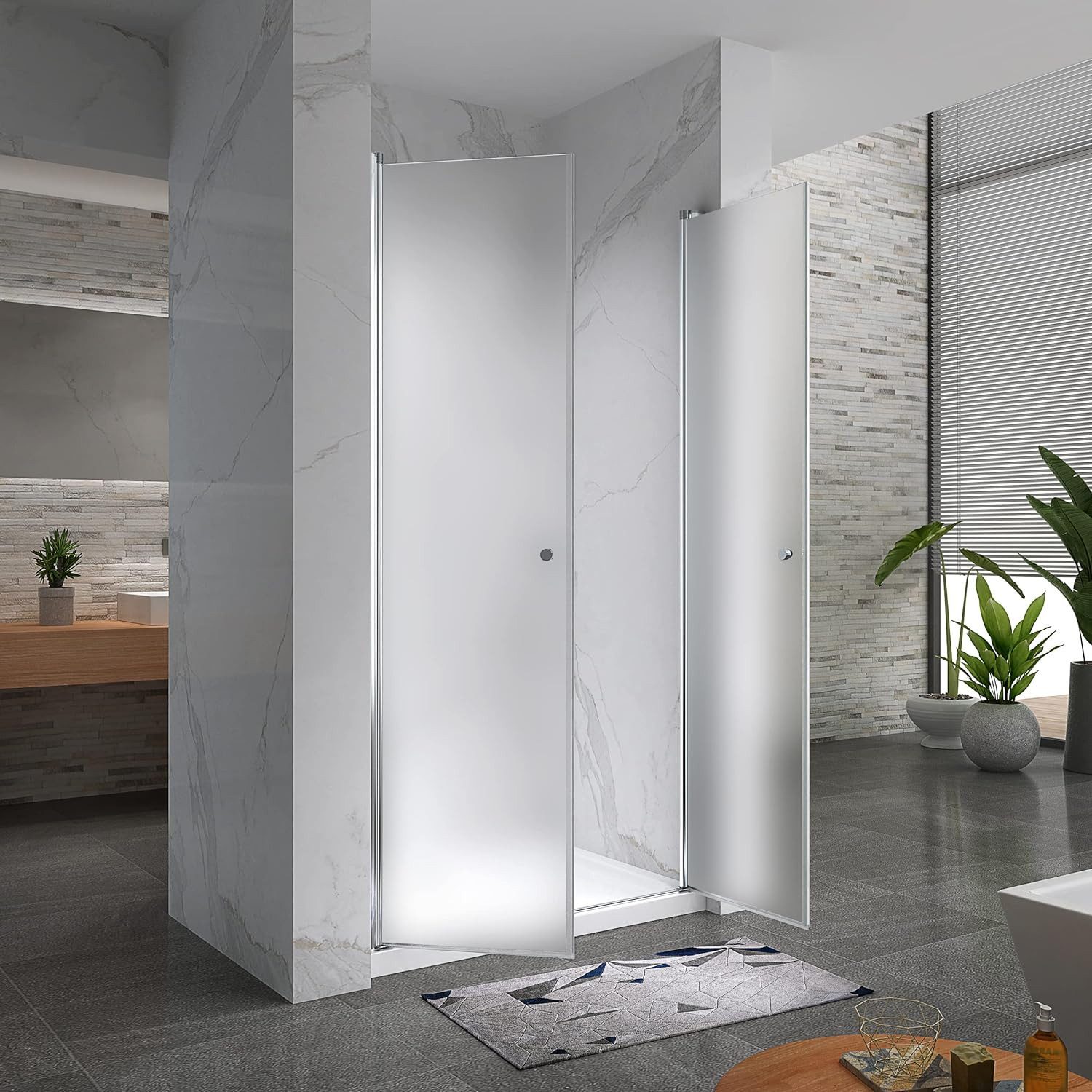 i-flair Dusch-Doppelflügeltür Duschtür Lima mit Pendeltüren aus satiniertem 6 mm ESG Sicherheitsglas, 68x195 cm