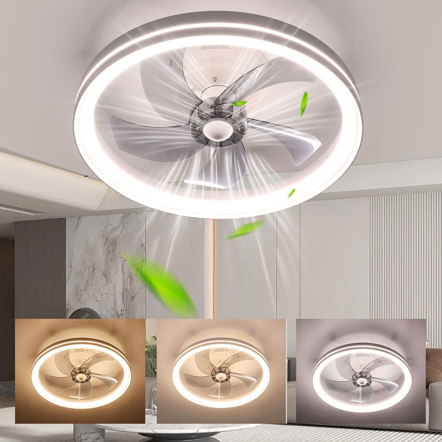 oyajia Deckenventilator 73W Deckenleuchte Dimmbar, Leise Deckenventilator 6 Geschwindigkeiten, LED Deckenbeleuchtung mit Ventilator für Wohnzimmer Schlafzimmer Küche