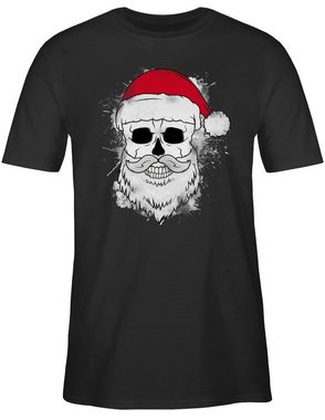 Shirtracer T-Shirt Totenkopf mit Weihnachtsmütze und Bart Weihachten Kleidung