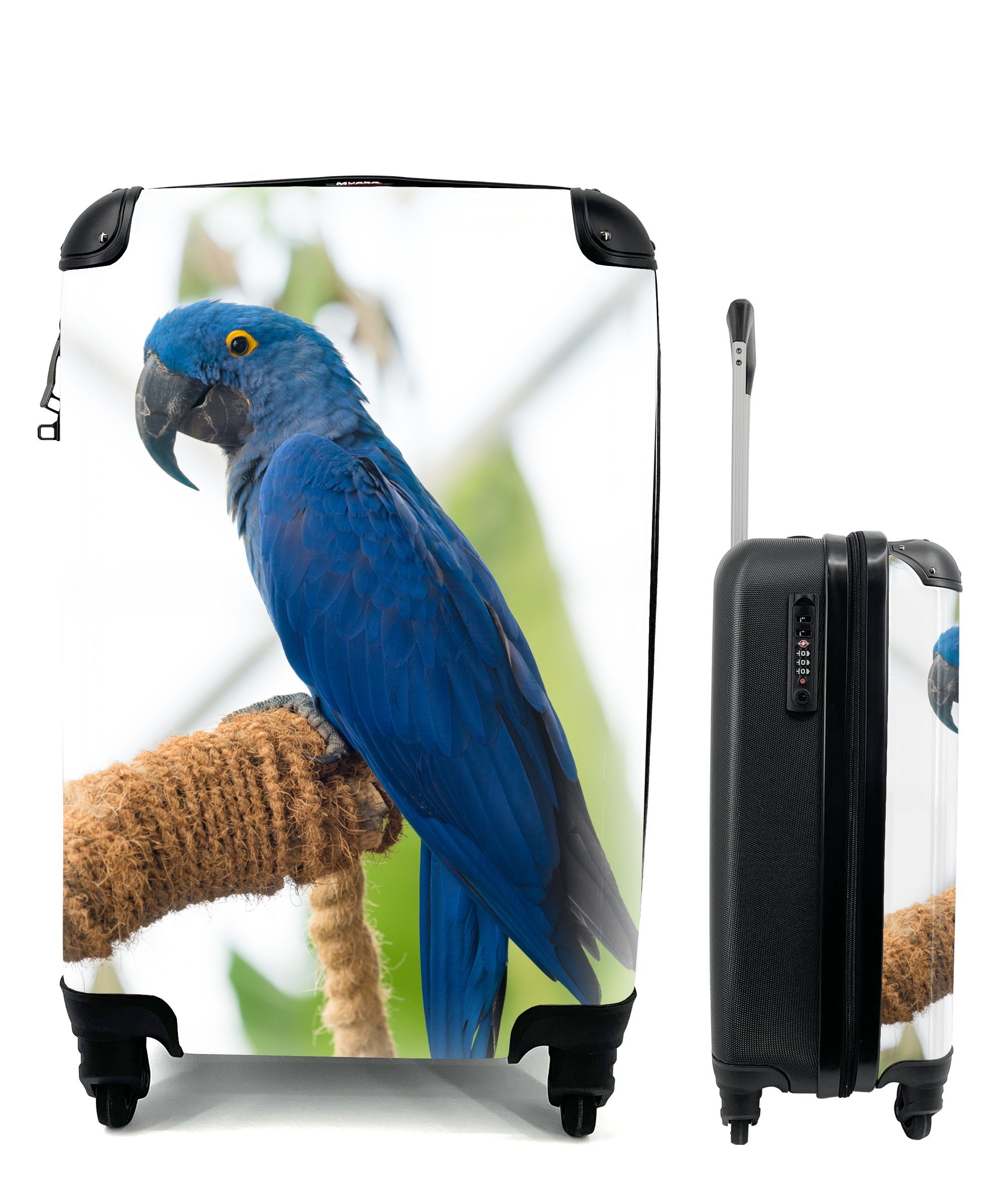 MuchoWow Handgepäckkoffer Hyazinth-Ara auf einem Stock, 4 Rollen, Reisetasche mit rollen, Handgepäck für Ferien, Trolley, Reisekoffer